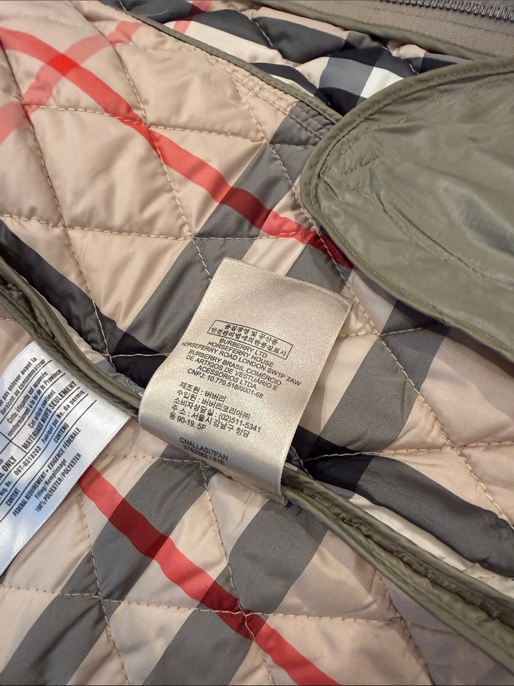 Burberry Brit Olive Green Quilted Jacket Nova Check Lining Women’s Size S - Picture 10 of 16